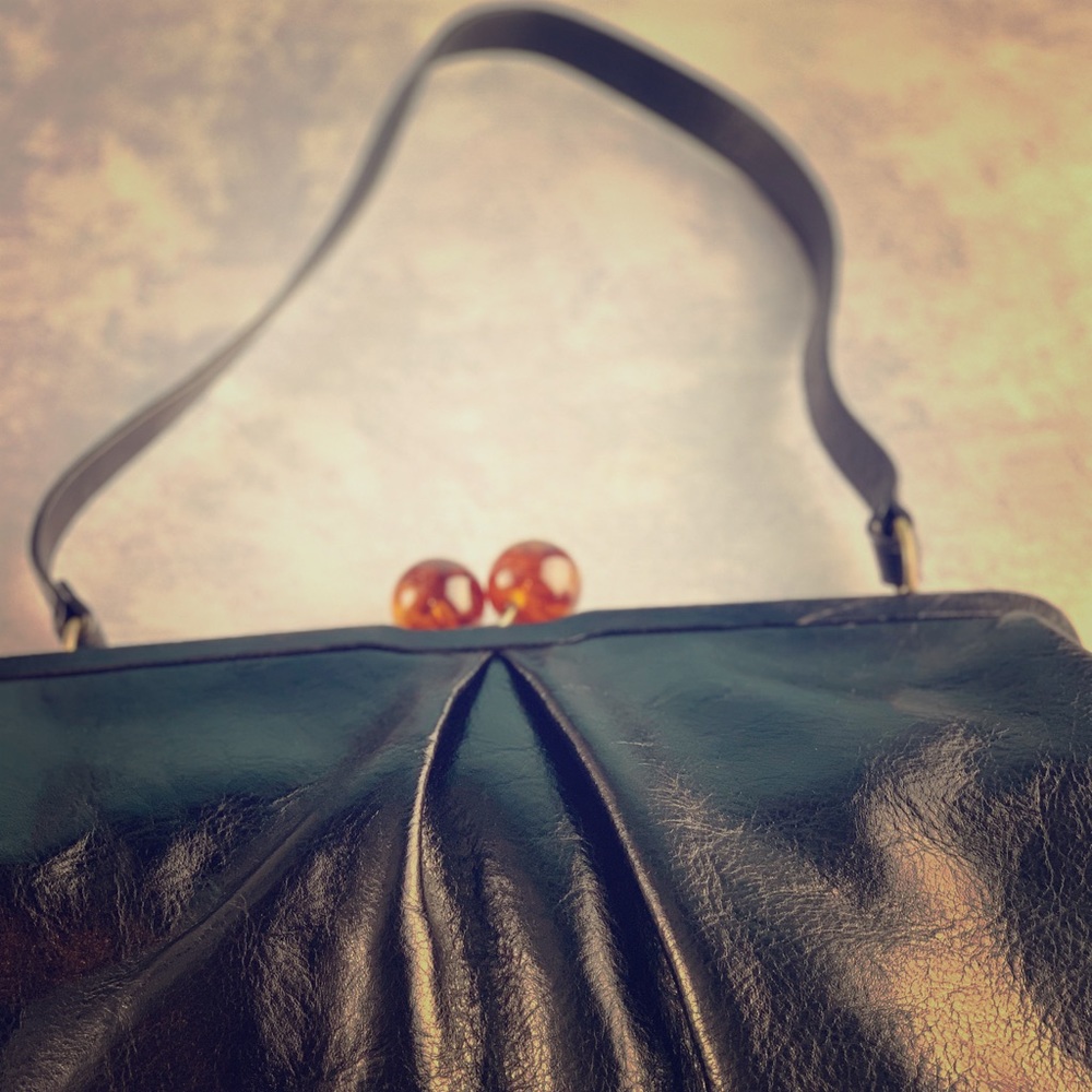 Hobo International Black Leather Bag - Amber clasp